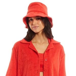 Gianni Bini women’s  Terry Cloth Bucket Hat Red Flame One Size Fits Most